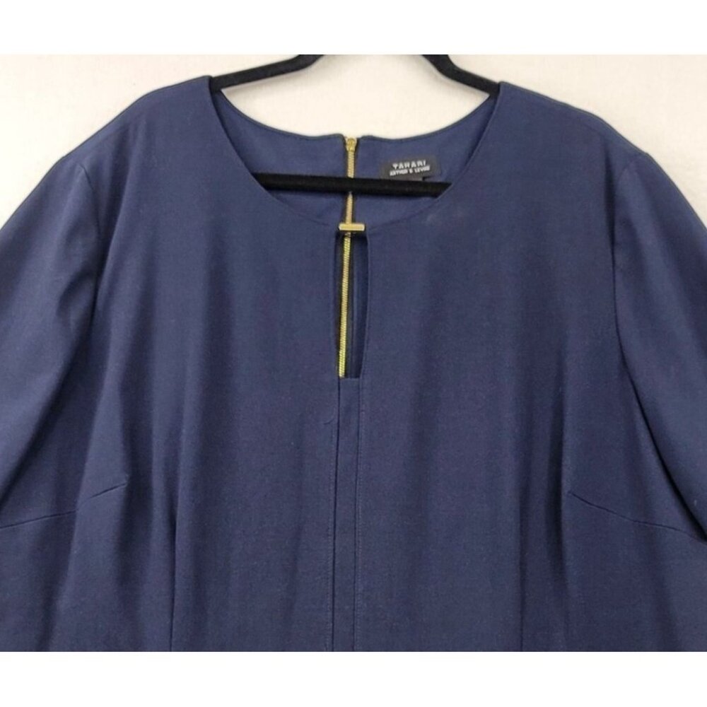 Tahari Arthur S. Levine Navy Short Sleeve Sheath Dress Gold Back Zipper 22W - Picture 2 of 11